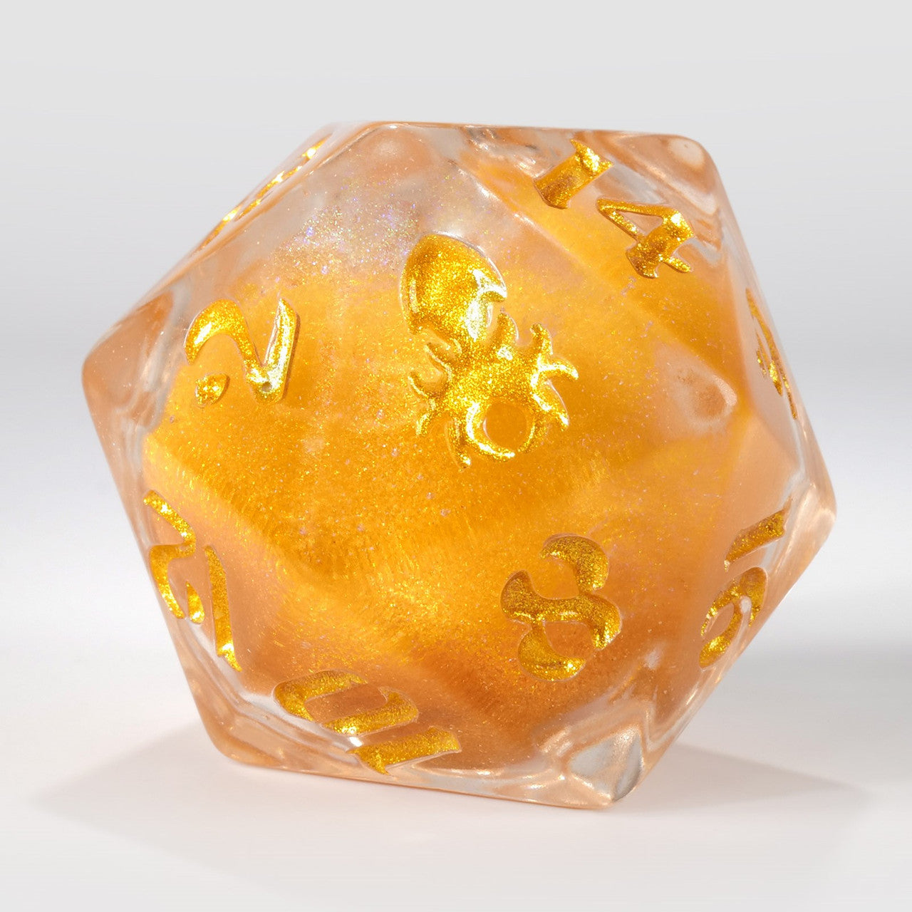 34mm Clear Liquid Core Single D20 with Gold Ink